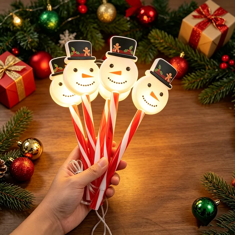 Christmas Snowman Pathway Stake Lights, Warm White LED Candy Cane Ground Stake Lamps, Waterproof Outdoor Garden Yard Lawn Xmas
