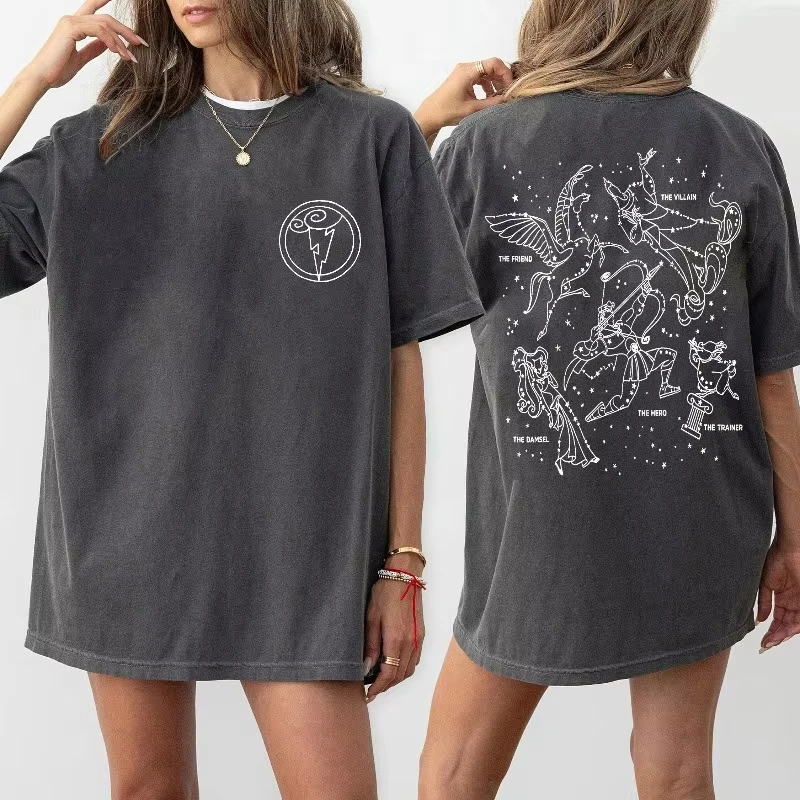 

Two Sided Hercules Damsel Hero Megara Hades T-Shirt Hercules Map Disney Symbol of The Gods Disney Loose Cotton Top for Men Women