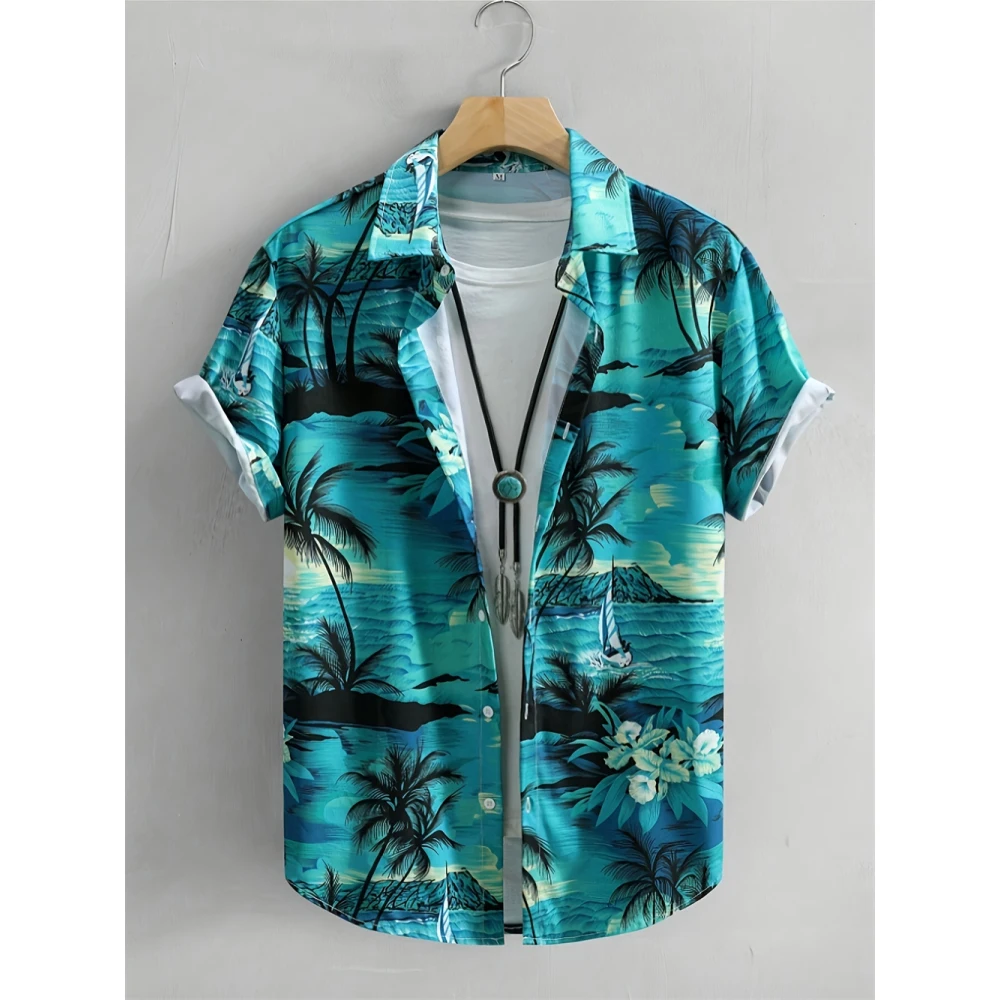 

Men's Hawaiian Coconut Tree Pattern Shirt 3D Printed Vintage Top Fashion Shirt Loose Oversized Casual Short Sleeve Men's Clothes