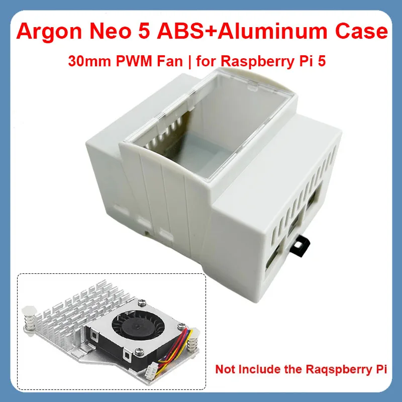 Raspberry Pi 5 Case DIN Rail Shell ABS Large Inner Space Clear Top Windows Electrice Box Optional Active Cooler for RPi 5 Pi5