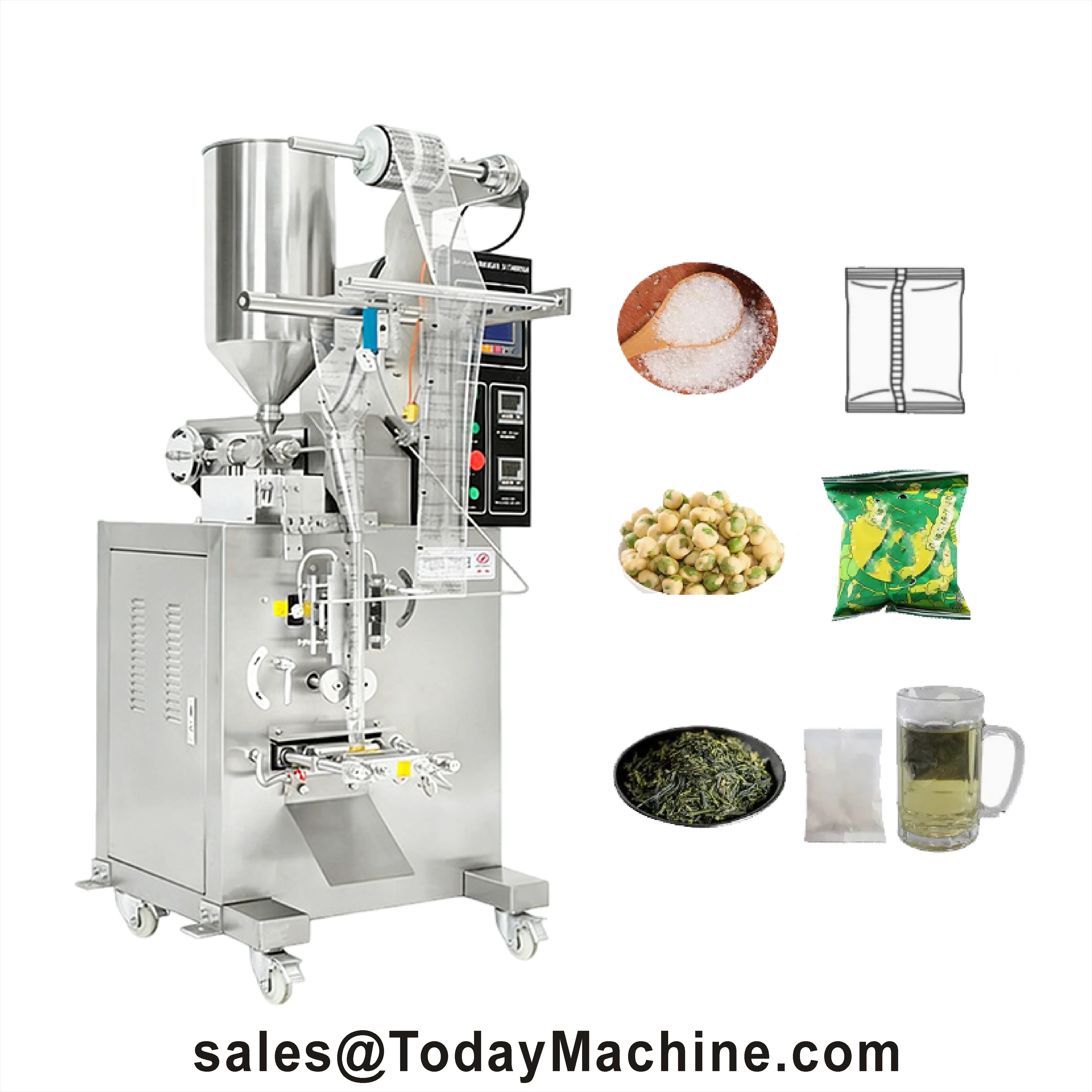 Vertical Form Fill Seal Rice Grain Granule Packing Machine Volumetric Cup Weighting Sugar Salt Legume Packing Machine