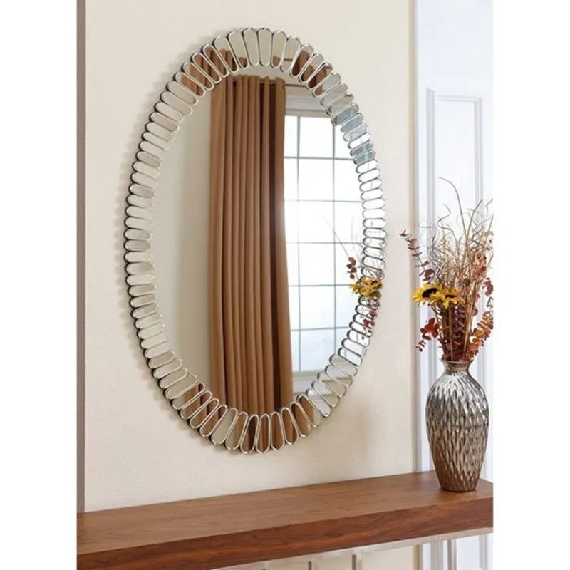 French Bathroom Mirror Hanging Wall Retro Porch Fireplace Decorative Mirror Oval Luxury Makeup Mirror For Hotel Bedroom 60x90CM