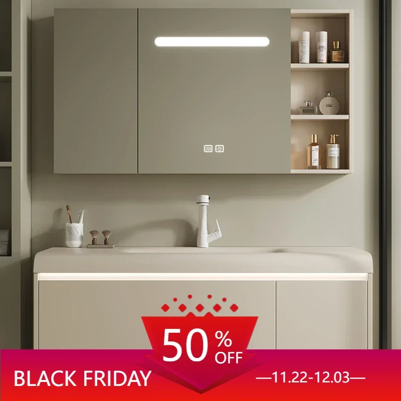 

Luxury Bathroom Cabinet Kit Mirrors Sink Base Vanity Storage Double Washbasin Open Cabinets Sinks Narrow Furniture White Mdf Pvc