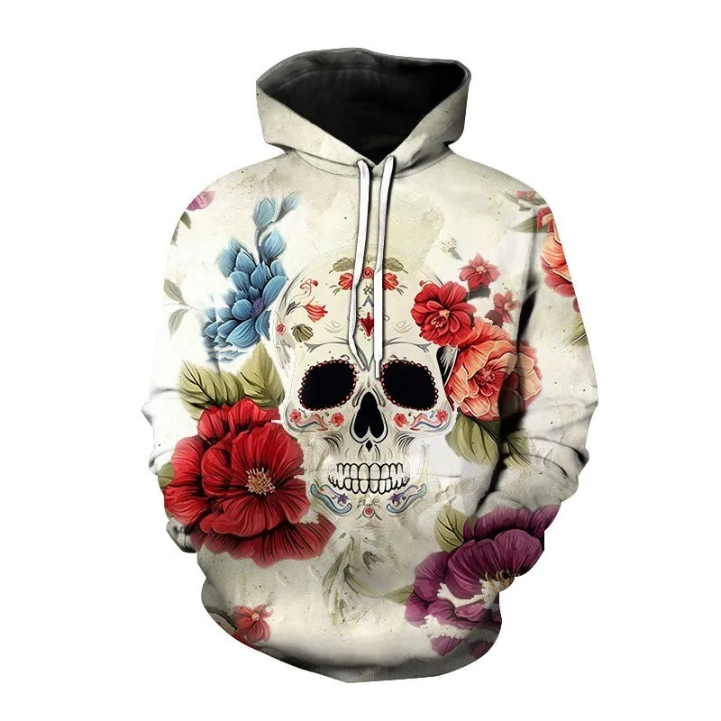 New Autumn Hip Hop Skull Hoodies 3D Printed Skull Streetwear Pullover Tops Long Sleeve Sweatshirts Men Leisure Fashion Sweatshir