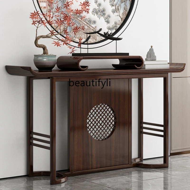 

New Chinese-style entrance table ebony wood strip case foyer against the wall light luxury case few solid wood entrance cabinets