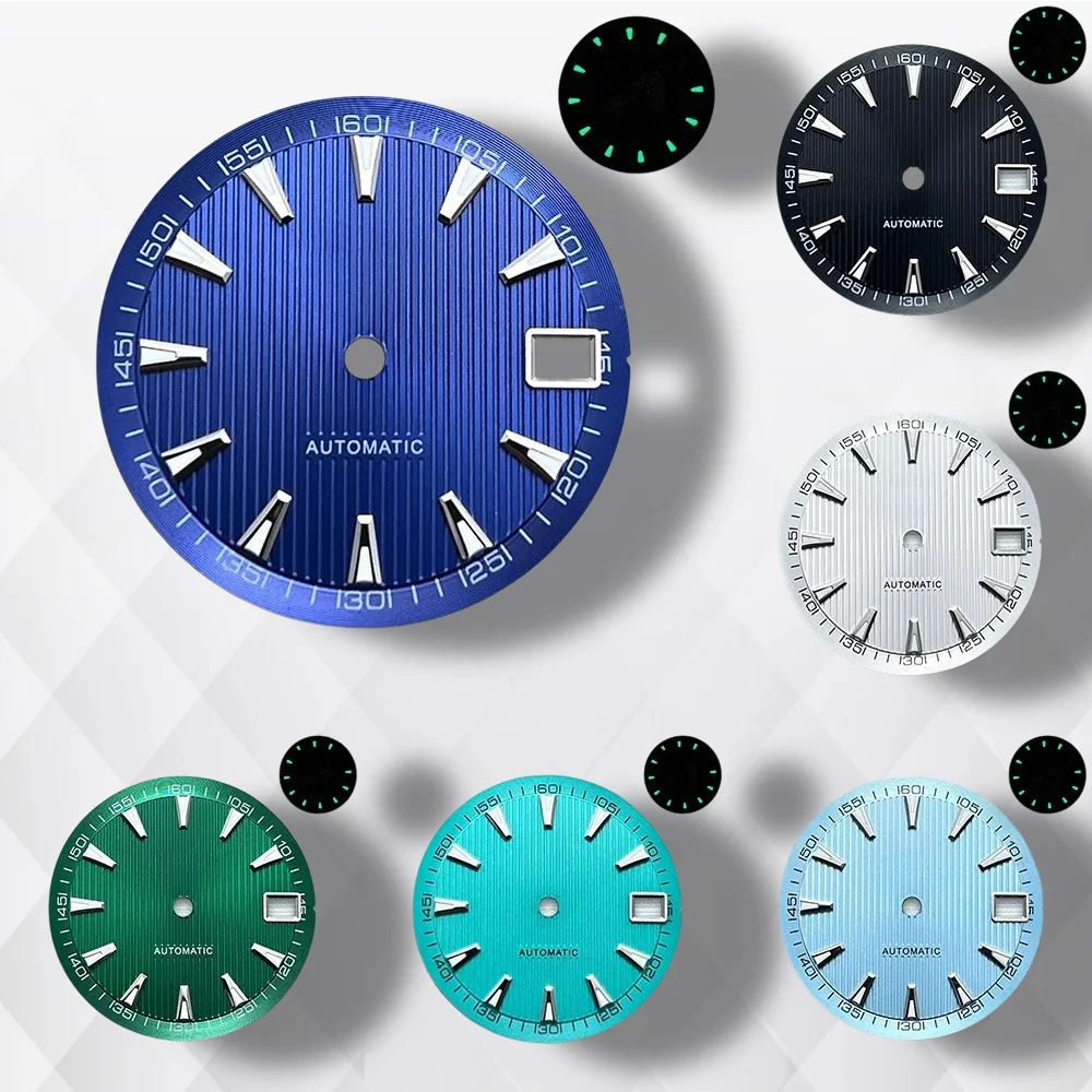 Esfera con logotipo S de 28,5mm compatible con movimiento automático NH35/NH36/4R/7S, esfera de grano Vertical luminosa verde, accesorios de modificación de reloj
