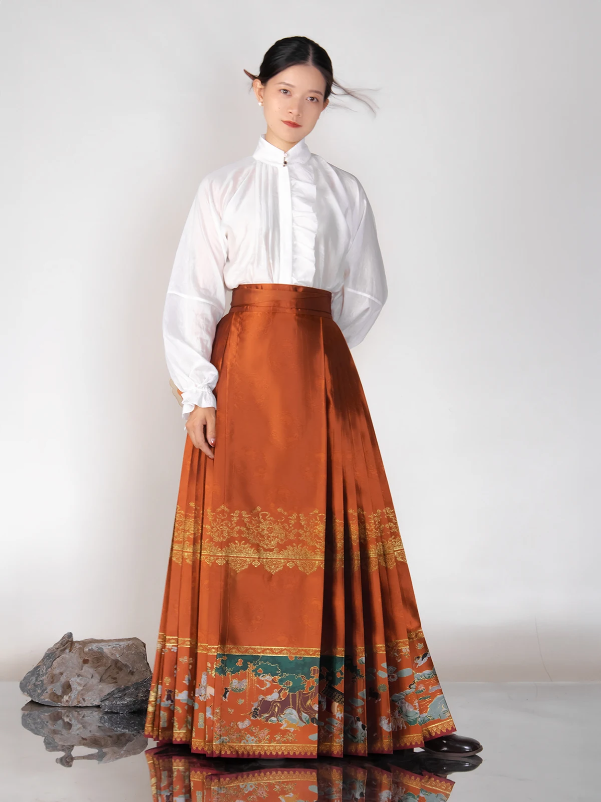 

Женская юбка Ханьфу в стиле династии Мин, с узором «Сто собак», из 100% полиэфирного волокна, для повседневной носки