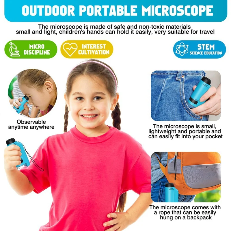 Portable Microscope For Kids Zoom 60X-180X,Handheld Mini Microscope Toy,STEM&Science Toys,LED Pocket Microscope