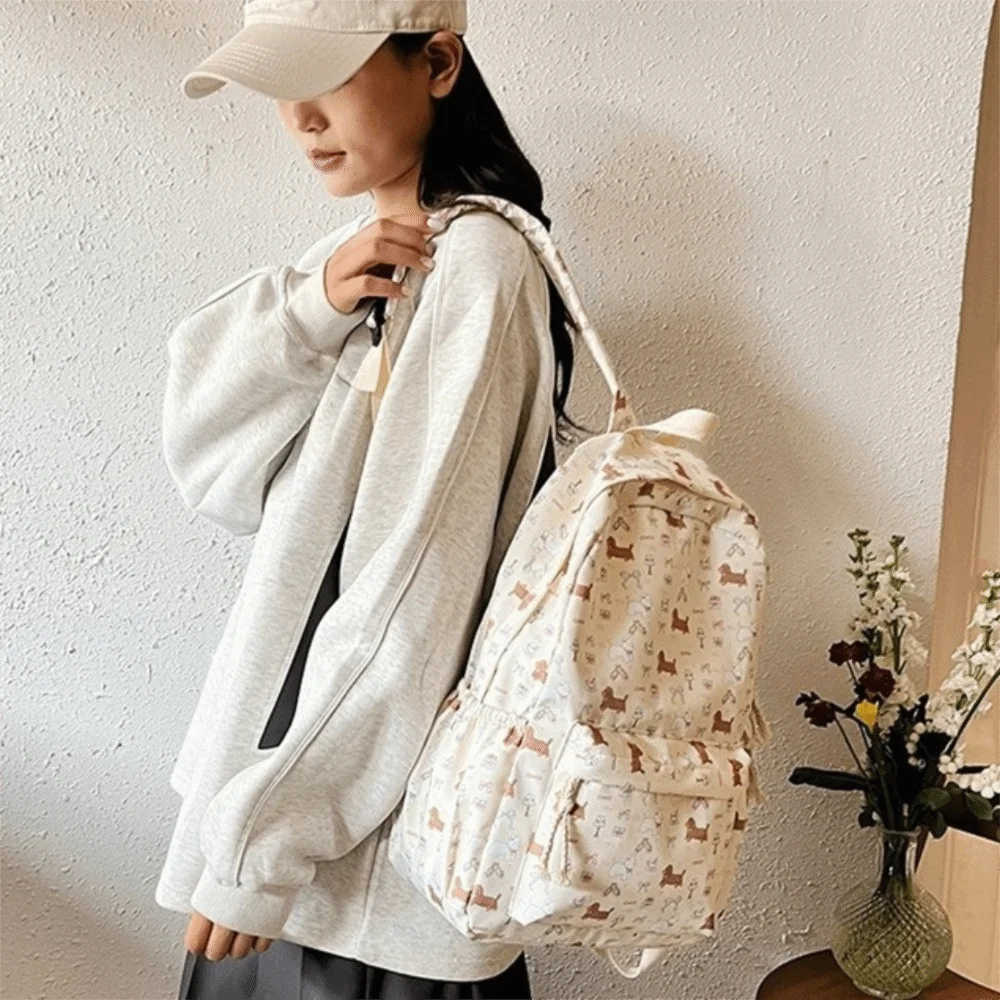 Cute Nylon Dog Backpack Large Capacity Handbag Students School Bag Korean Style Travel Bag Shoulder Bag Outdoor