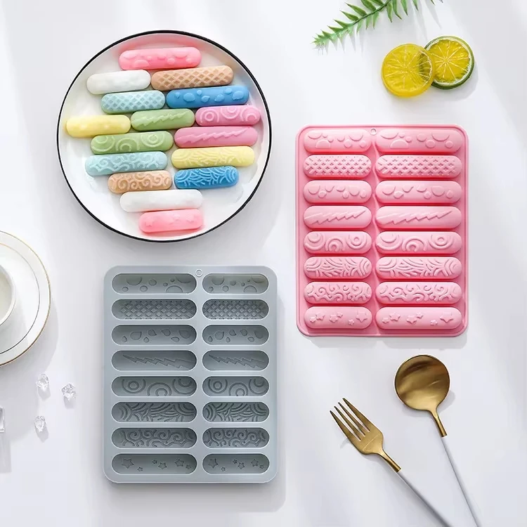 8-Piece Silicone Molds Set with Various Textures Long & Short Sticks Cake Energy Bars Chocolate Molds Baking Accessories