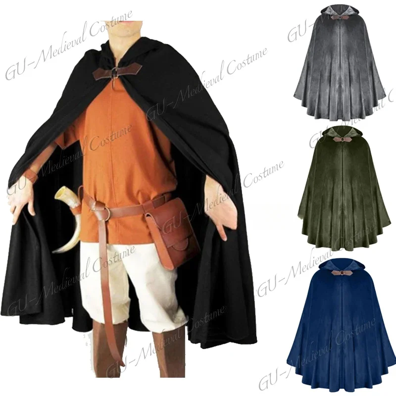 Adult Unisex Short Renaissance Hooded Cape Velvet Archer Hunter Cloak Victorian Capelet Medieval Hobbit Halloween Costume