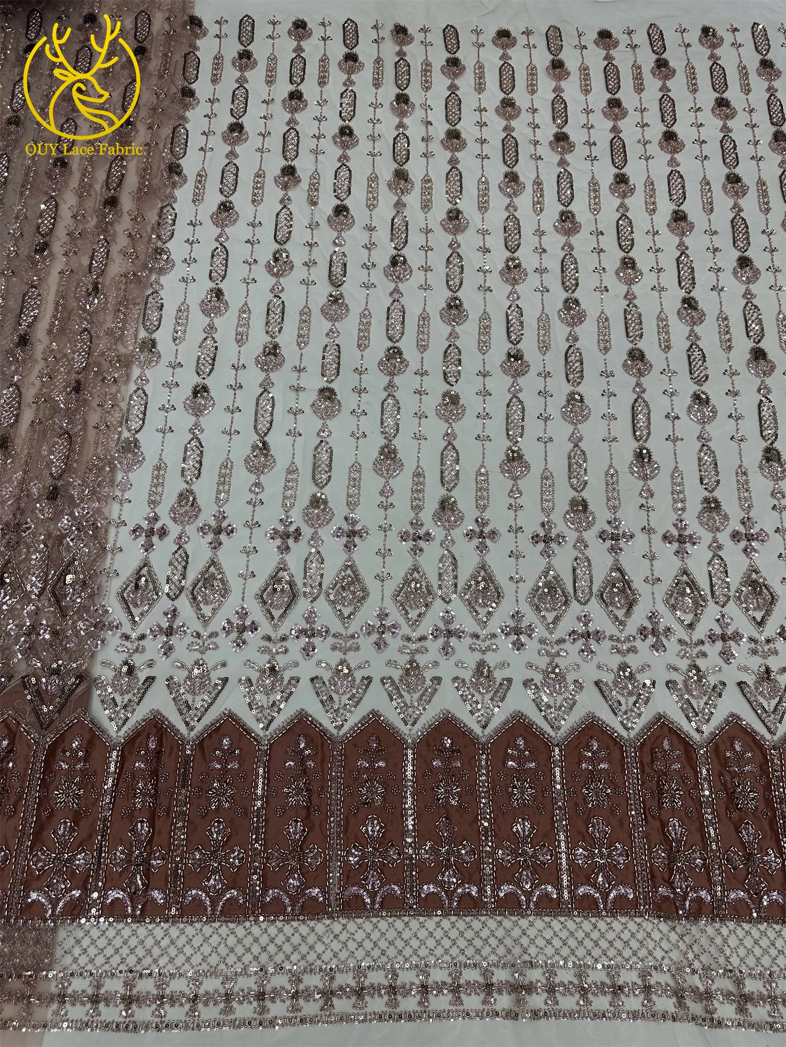 Luxuriöser französischer Pailletten-Spitzenstoff 2026 – Hochwertiger afrikanischer Perlen-Spitzenstoff, nigerianischer bestickter Stoff für Partykleider, 5 Yards – Detail 19