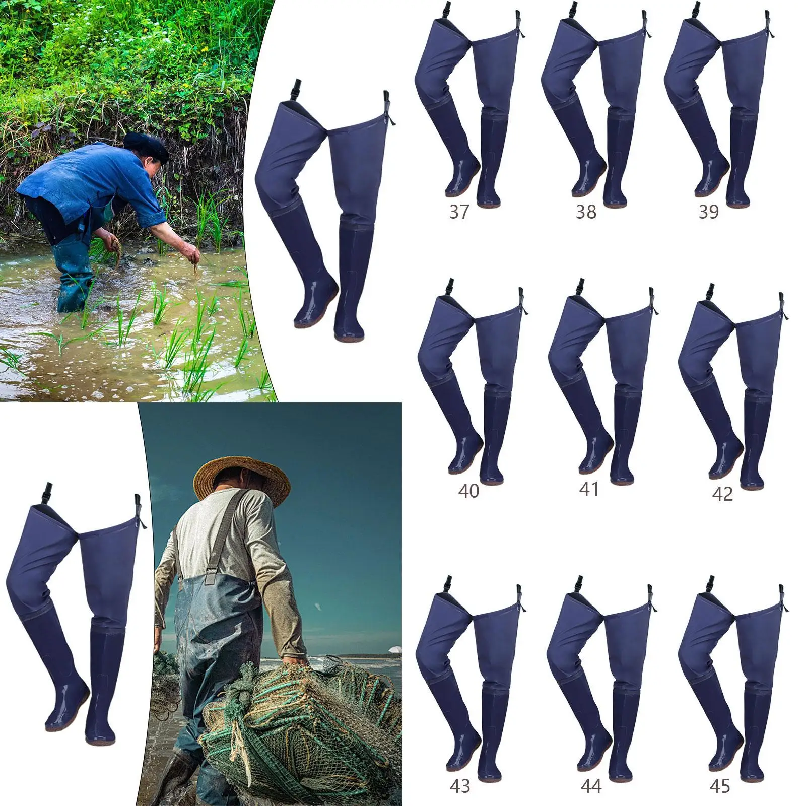 High Waist Fishing Hip Waders Bootfoot Water Proof Breathable Pants for Farming Hunting Field Work