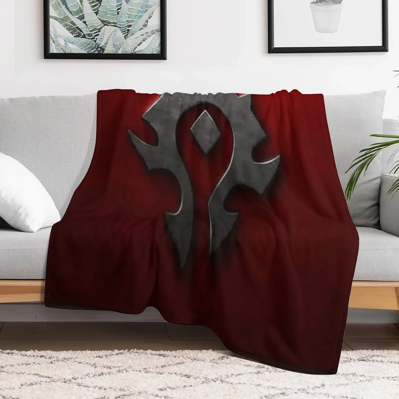 Horde shield from the game World of Warcraft -WoW- red background Throw Blanket Beautifuls Camping Blankets