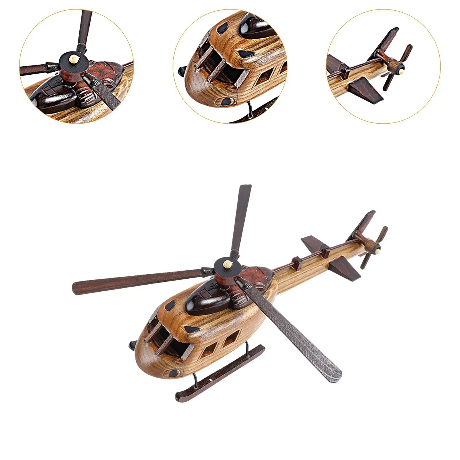 Retro Model helikoptera 3D Dekoracja helikoptera Drewniany helikopter Zabawka Ozdoba na biurko Zabawna figurka helikoptera na blat