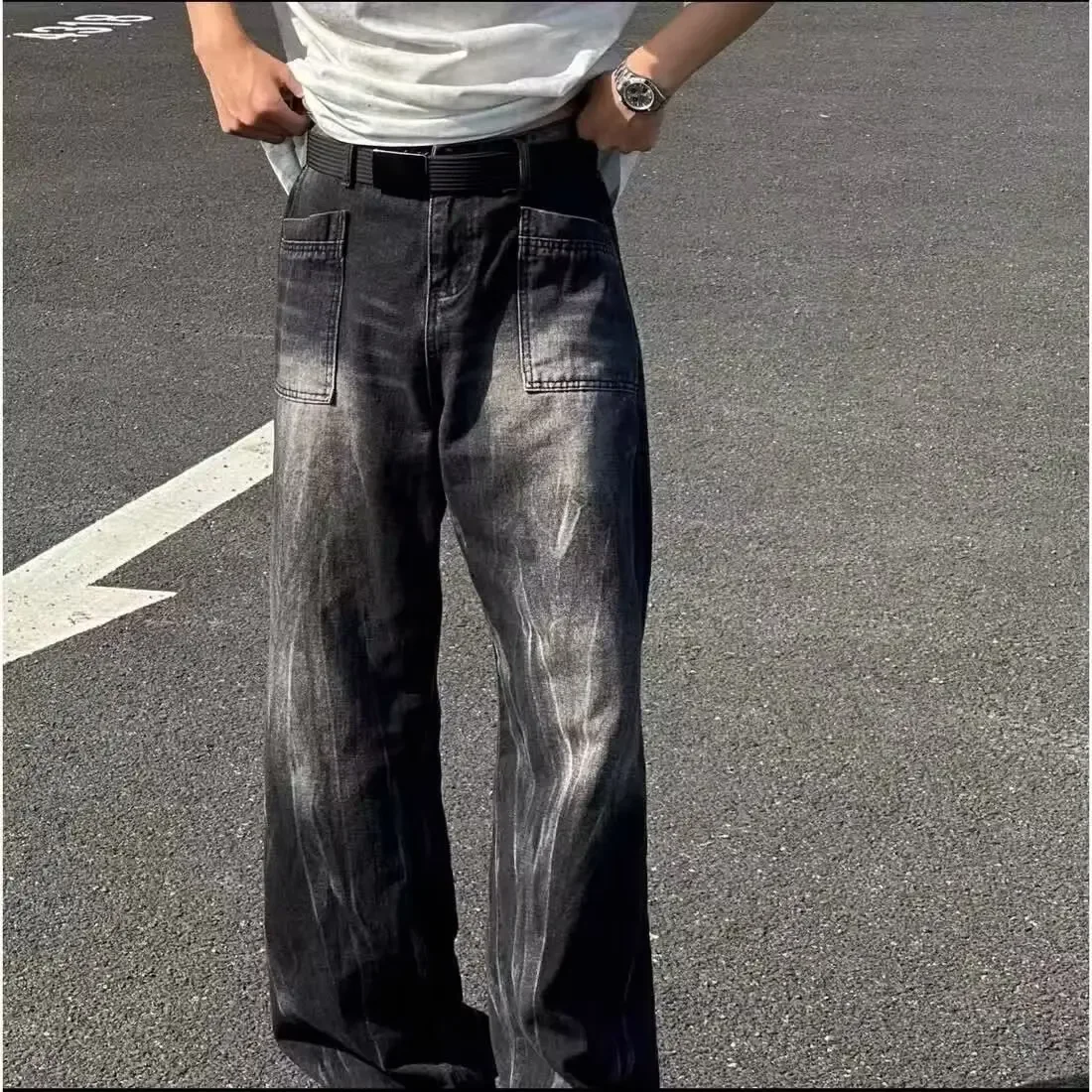 American Retro High Street Style Men's Jeans Korean Fashion Casual Baggy Jeans For Men Y2k Men Clothing Hip Hop Streetwear