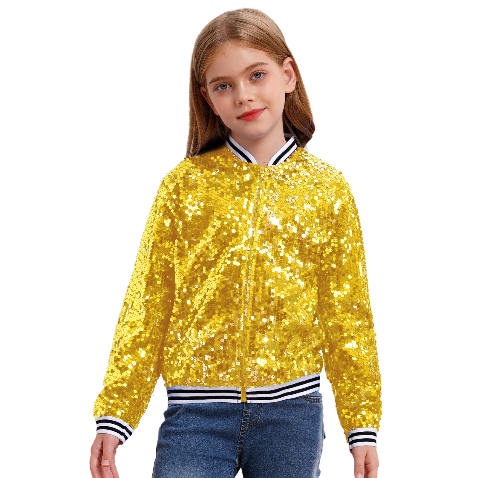 Chaquetas de lentejuelas a la moda para chicas, ropa de calle para niños, abrigo con cremallera, prendas de vestir exteriores para actuación, baile de Jazz, disfraz de fiesta de cumpleaños