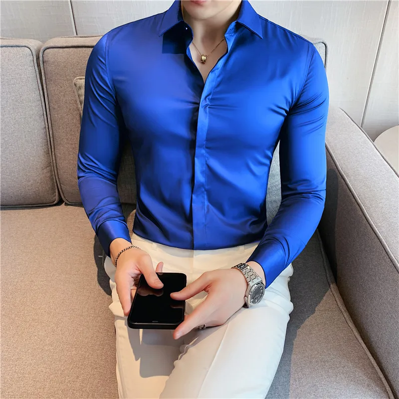 High Elasticit Long Sleeve Men Shirts 2023 Autumn Slim Fit Camisas Solid Casual Formal Dress Shirt Business Fashion Men Clothing