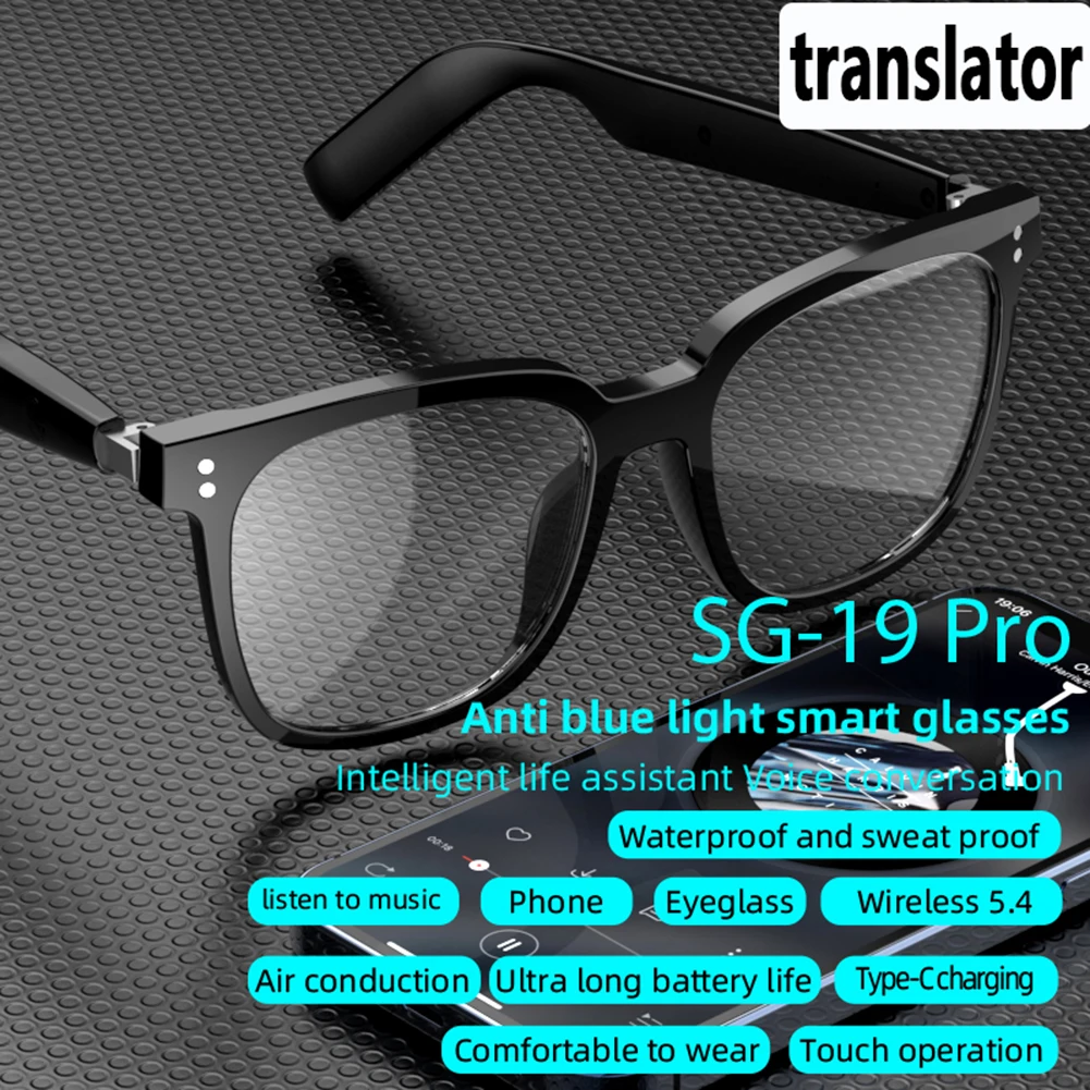 Inteligentne okulary tłumaczące z filtrem światła niebieskiego, słuchawkami audio, funkcją rozmów, magnetyczną ramką, sportowe okulary przeciwsłoneczne do biura i szkoły.