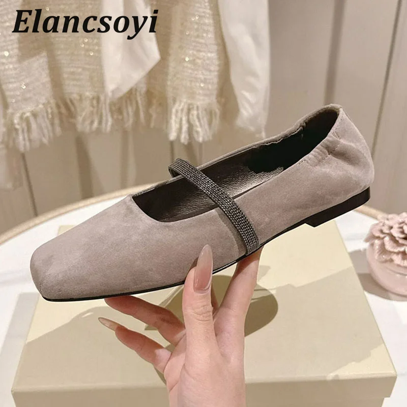 Flache Schuhe für Damen, Wildleder, String Bead Lazy Loafers, quadratische Zehenpartie, Mary Jane-Schuhe, vielseitige Einzelschuhe, Frühling und Sommer, Freizeitschuhe