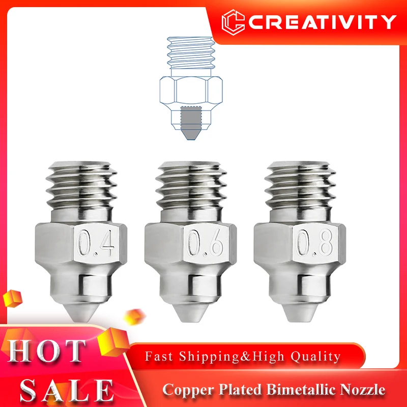 MK8 Bimetal 550C Degree High Temperature Copper Plated Bimetallic MY Nozzles for Ender 3 Ender 5 Neptune3 CR10 Series 3D Printer