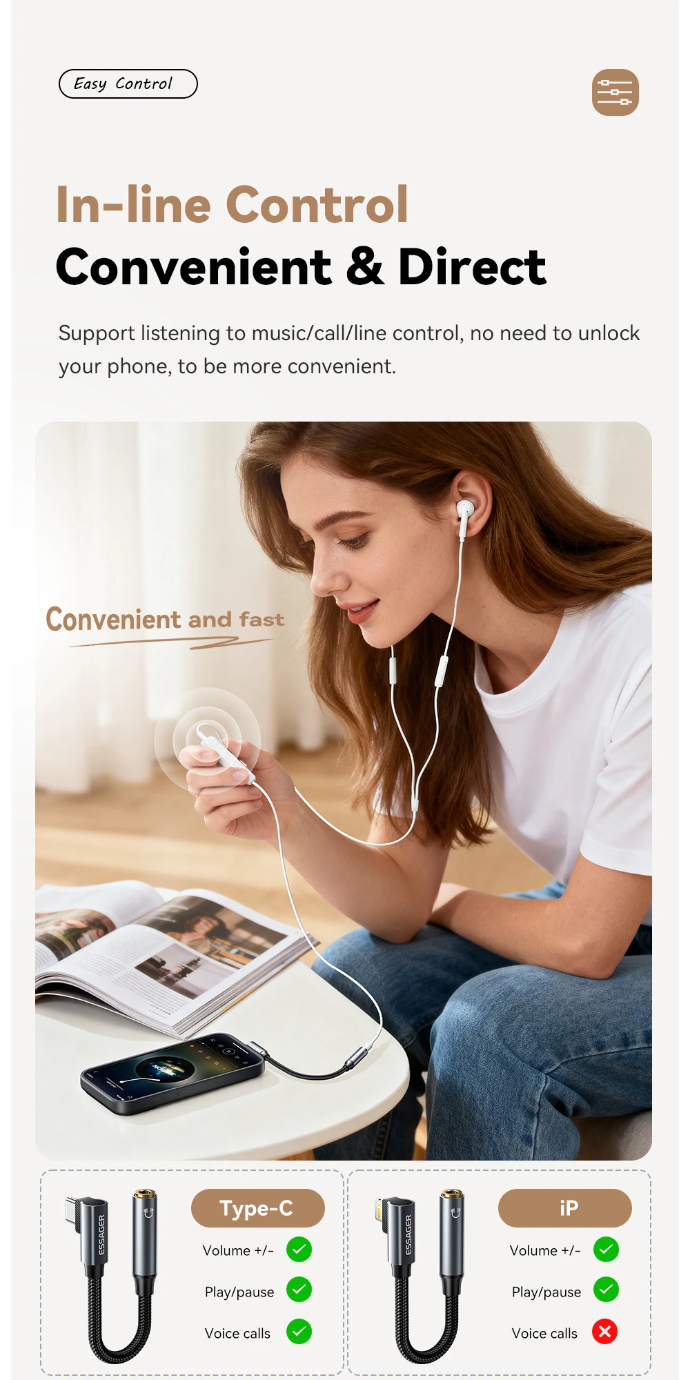 Essager L-förmiges Typ-C zu 3,5mm Klinkenkabel für iPhone 16 15 Samsung Lightning zu 3,5mm Kopfhöreradapter für iPhone14 13 – Detail 5