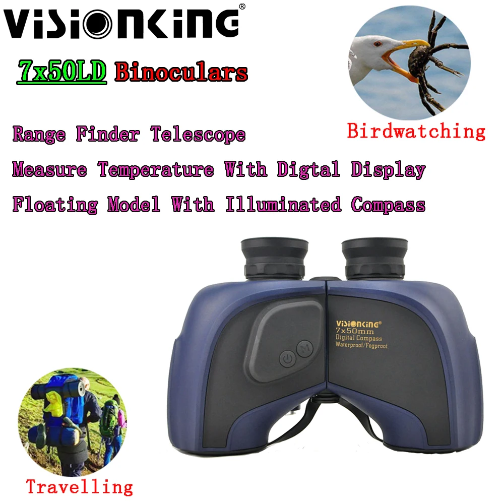 

Visionking Professional 7x50 Binoculars Illuminated Digital Compass Nitrogen Waterproof Distance Temperature Floating Telescope