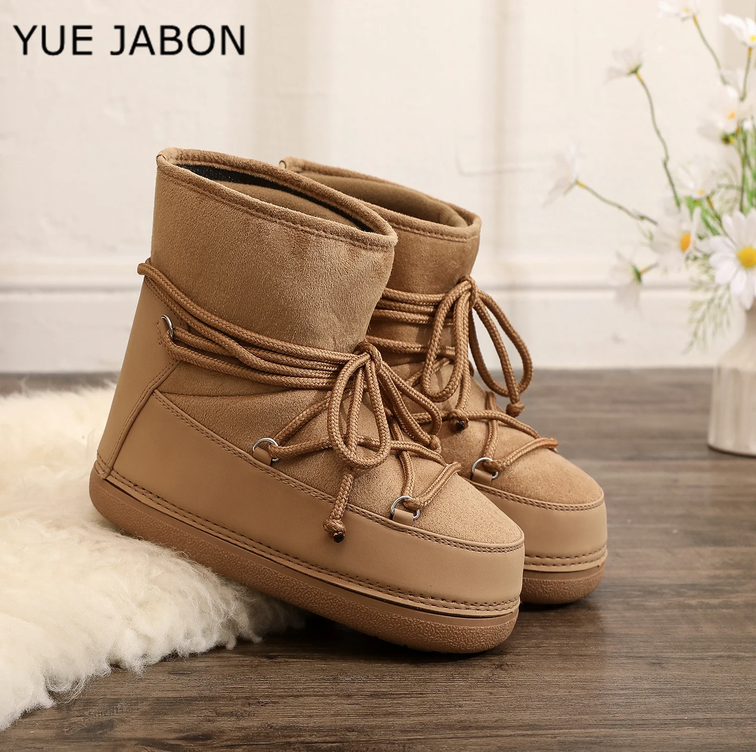 Black Winter Women Snow Boots Soft Upper Ski Boots Waterproof Ankle Space Boots Ladies Platform Flat Heel Warm Cotton Shoes