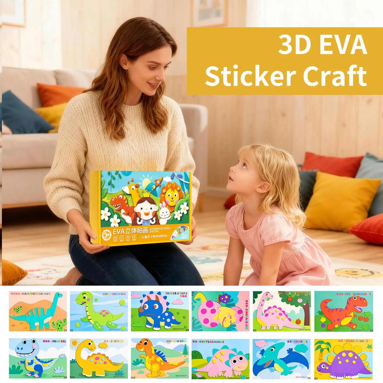 3D Animal Foam Stickers 12 Pieces Fun Cartoon Learning Toys Foam Sticker Puzzle Game For Desktop Christmas Art-Project School