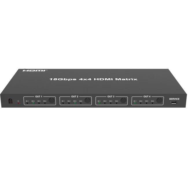 

4x4 HDMI 2.0 Matrix Switcher 18Gbps, EDID, RS-232, 4 in 4 Out Video HDMI matrix for Home Theatre System