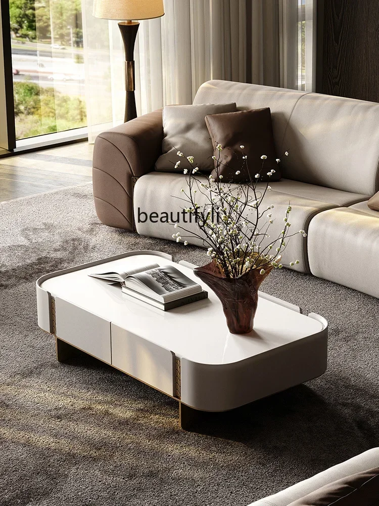 طاولة قهوة القمح الذهبي فيلا قصر غرفة المعيشة مصمم إبداعي طاولة قهوة فاخرة خفيفة إيطالية أصلية Y16 #3