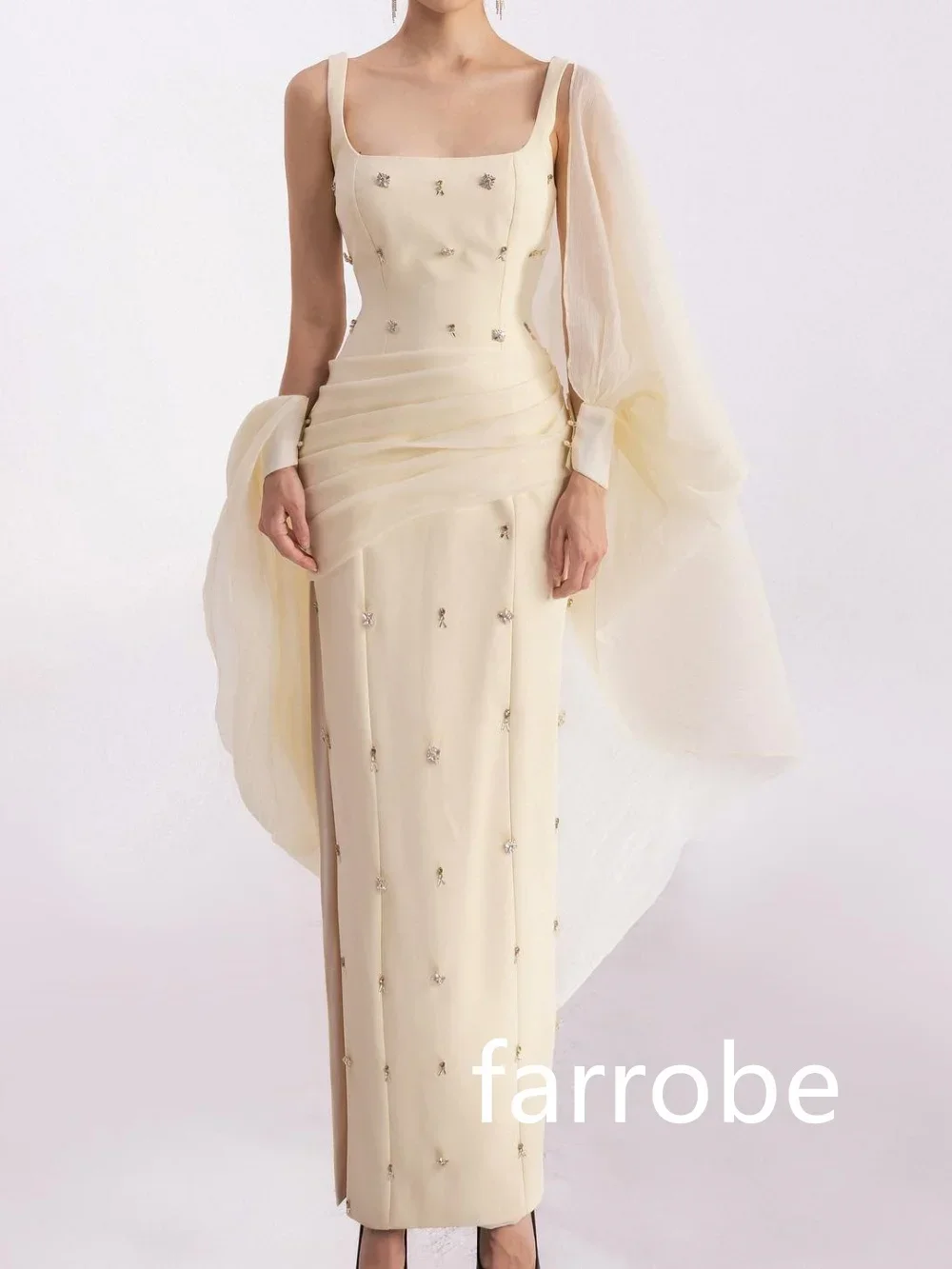 Customized Elegant Jersey Pleat Sequined A-line Square Neck Midi Dresses Evening Dresses Classic Exquisite Modern Style Pastrol  image 3