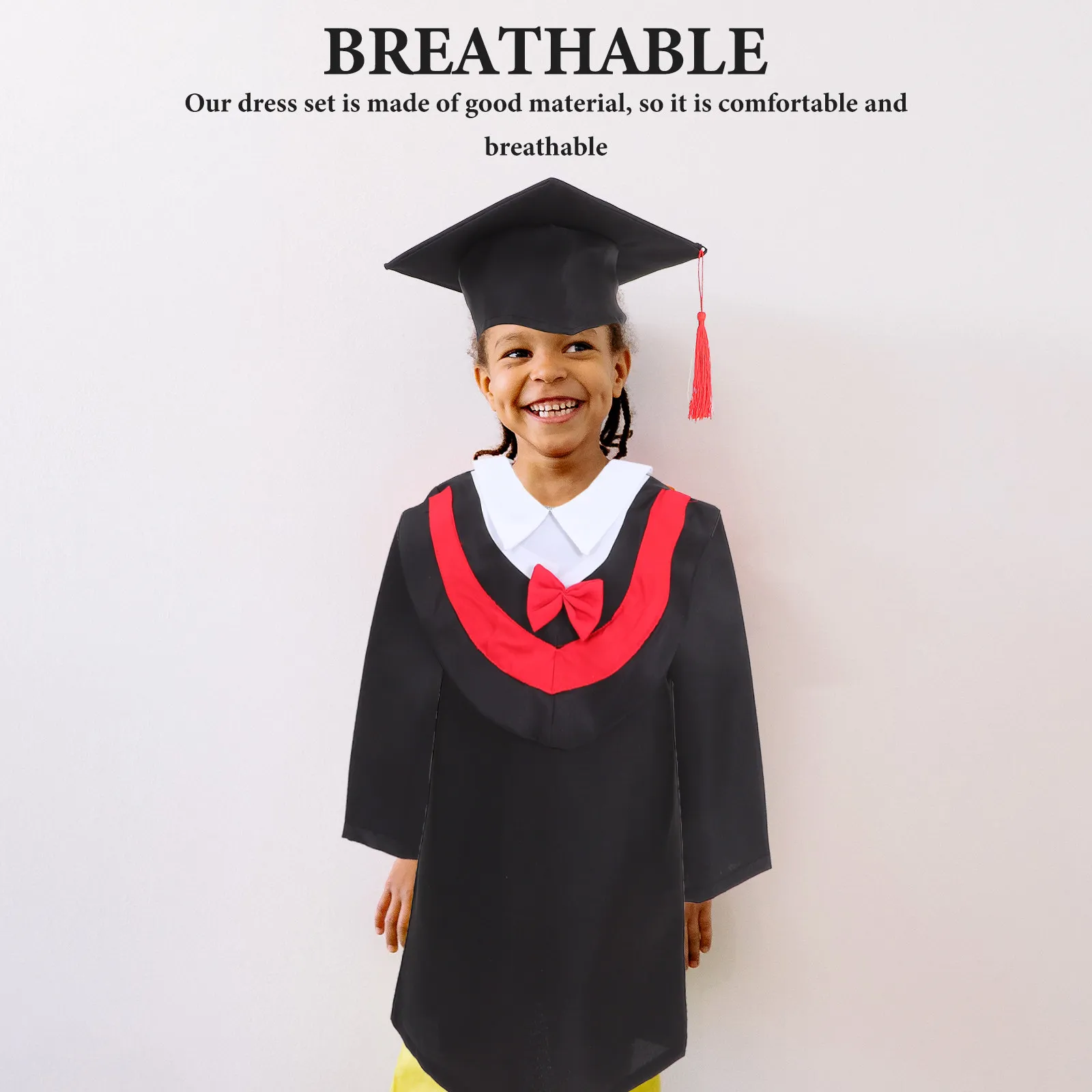 Kids Graduation Gown Tassel Cap Set Comfortable Breathable Material Preschool Child Robe Toddler School Celebration Costumes