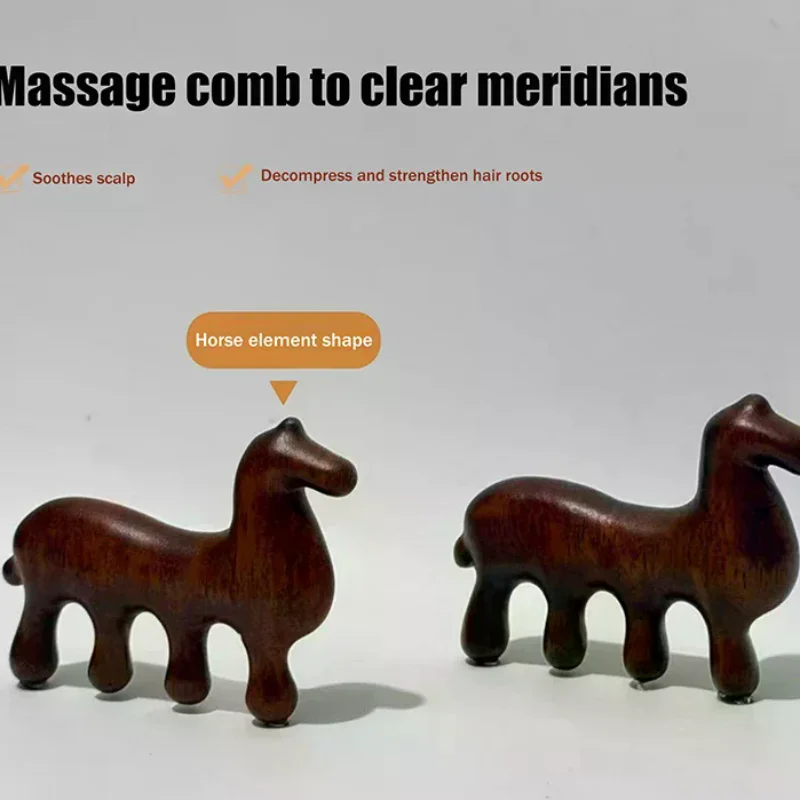

Массажная расческа из меридиана сандалового дерева, дизайн зодиака, лошадь, терапевтическая массажная расческа с грубыми зубами, массажная щетка для точки кожи головы