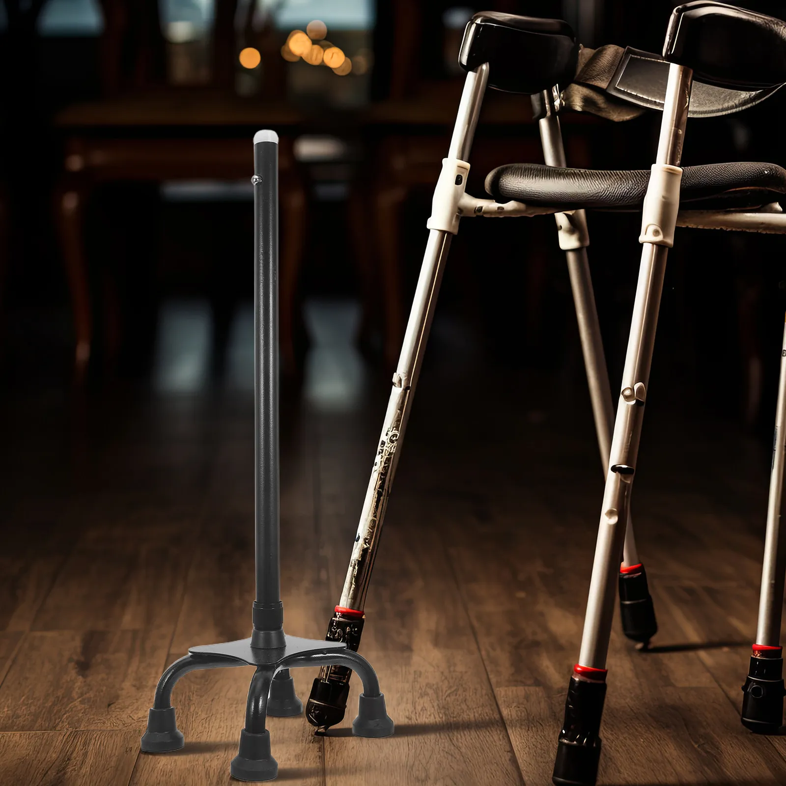 Walking Cane Self Standing Quad Base Tip Replacement Anti Slip Crutch Tip Foot Pad for Most Cane Sticks Senior Stability Support
