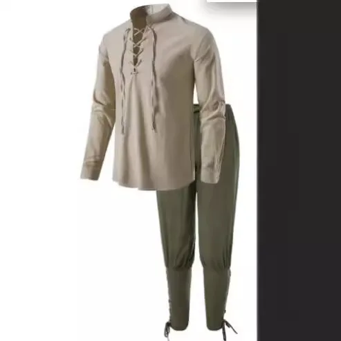 

Мужской комплект из хлопка и льна Long Sve, повседневный пляжный воротник из четырех предметов, европейский размер, широкая спортивная одежда для отдыха