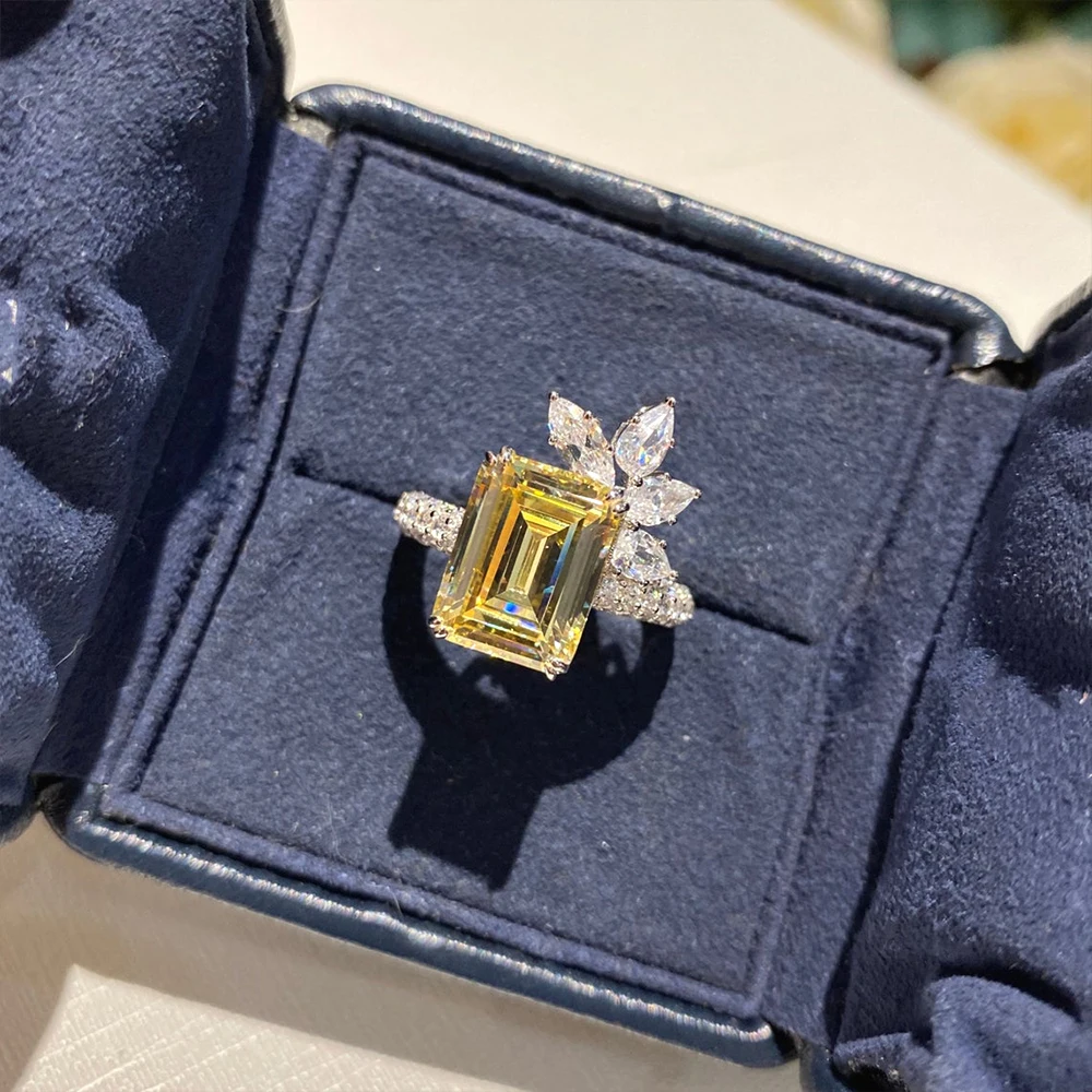 Huitan New Arrival luksusowe damskie pierścionki z cyrkoniami Bling kwadrat geometryczny żółty pierścień CZ wesele estetyczna biżuteria damska — zdjęcie 5