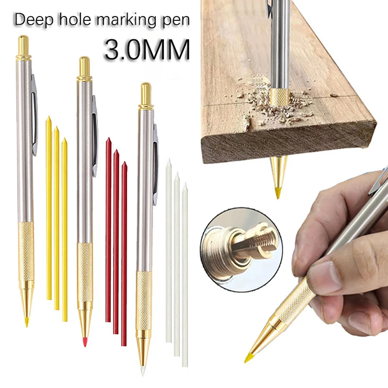 3.0mm Matel Mechanical Pencil Built In Sharpener with 6 Colors Leads Deep Hole Positioning Marking Pens Solid Carpenter Pencil