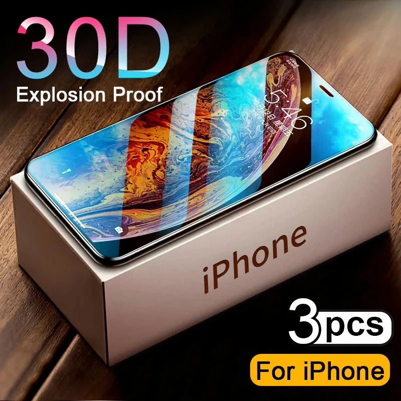 3Pcs 30D Full Cover Tempered Glass on For iphone 15 11 12 13 14 PRO MAX Screen Protector Protective Glass On iphone 14 15 Pro XR