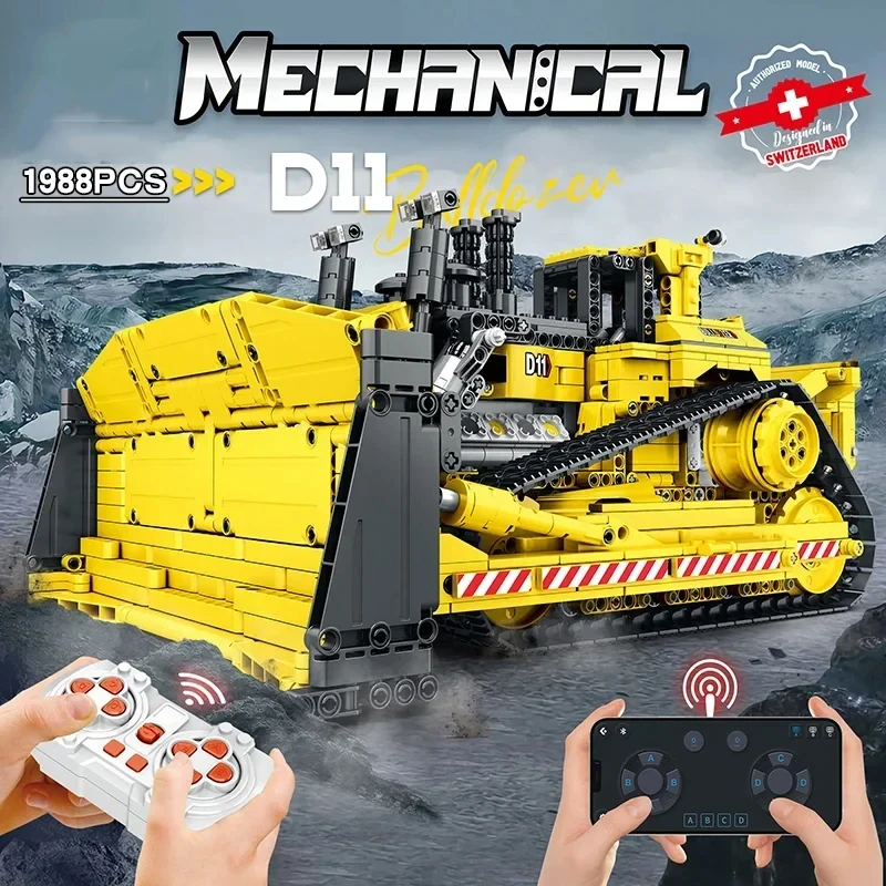 1988PCS D11 Bulldozer Remote Control Engineering Vehicle Building Blocks RC Car Model Bricks DIY Toys For Kids Birthday Gifts