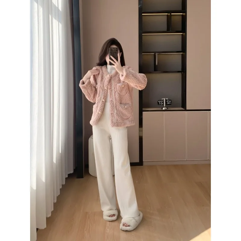 Casaco de pele de cordeiro outono e inverno novo coreano solto pequeno quente e versátil curto topo