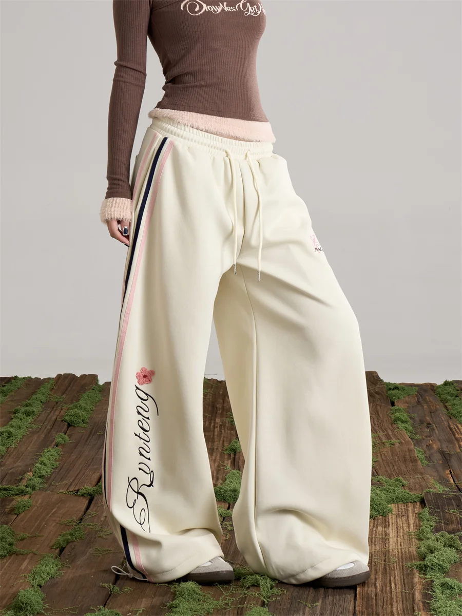 

Американские повседневные брюки, женские свободные ленивые широкие длинные брюки, брюки для похудения, удобный нож с буквенным принтом