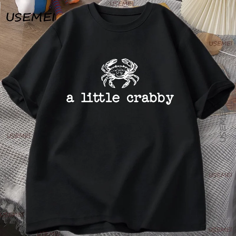 

Funny Beach Meme T-Shirt A Little Crabby Printed Tshirt Summer Oversize T-shirts Tee Fashion Short Sleeve Summer Oversized Tops