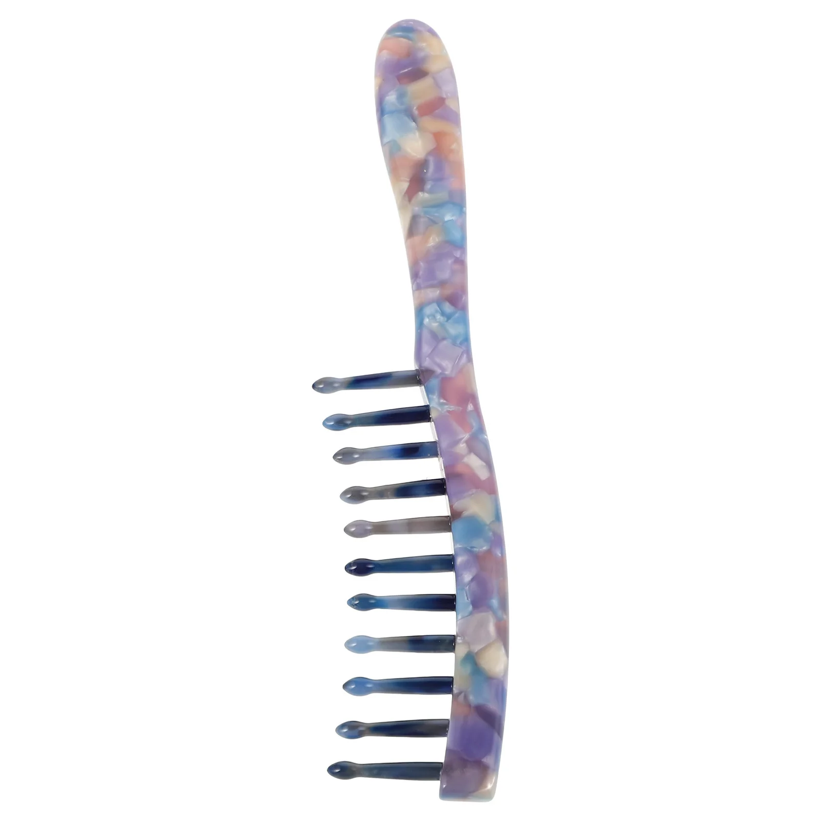 

Colorful Wide Tooth Comb for Curly Hair Retro Marble Pattern Long Handle Blue Purple Elegant Scalp Massage Styler