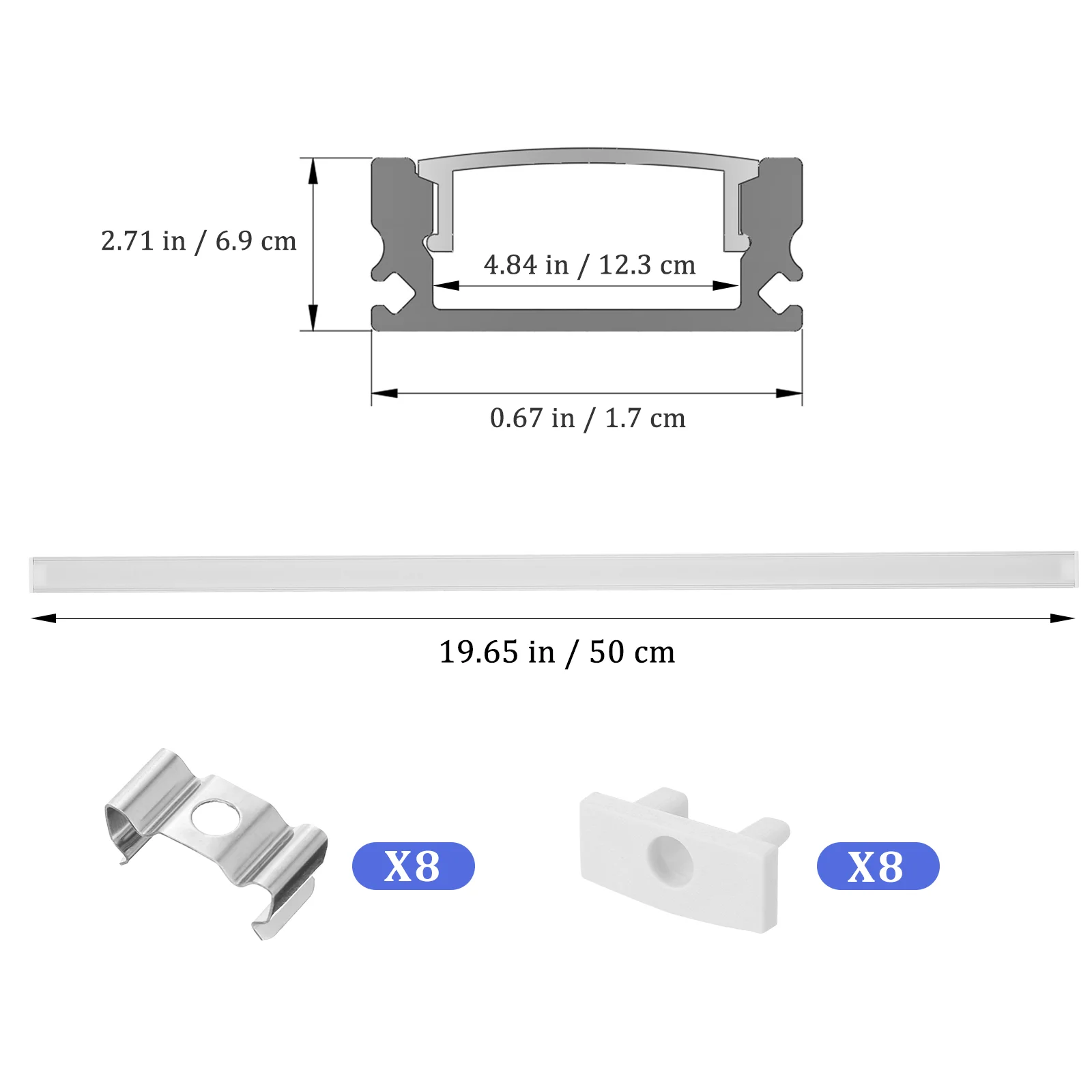 4 Sets Light Housing System Tape Diffuser Mounting Channel Strip Aluminum Cover Track Work