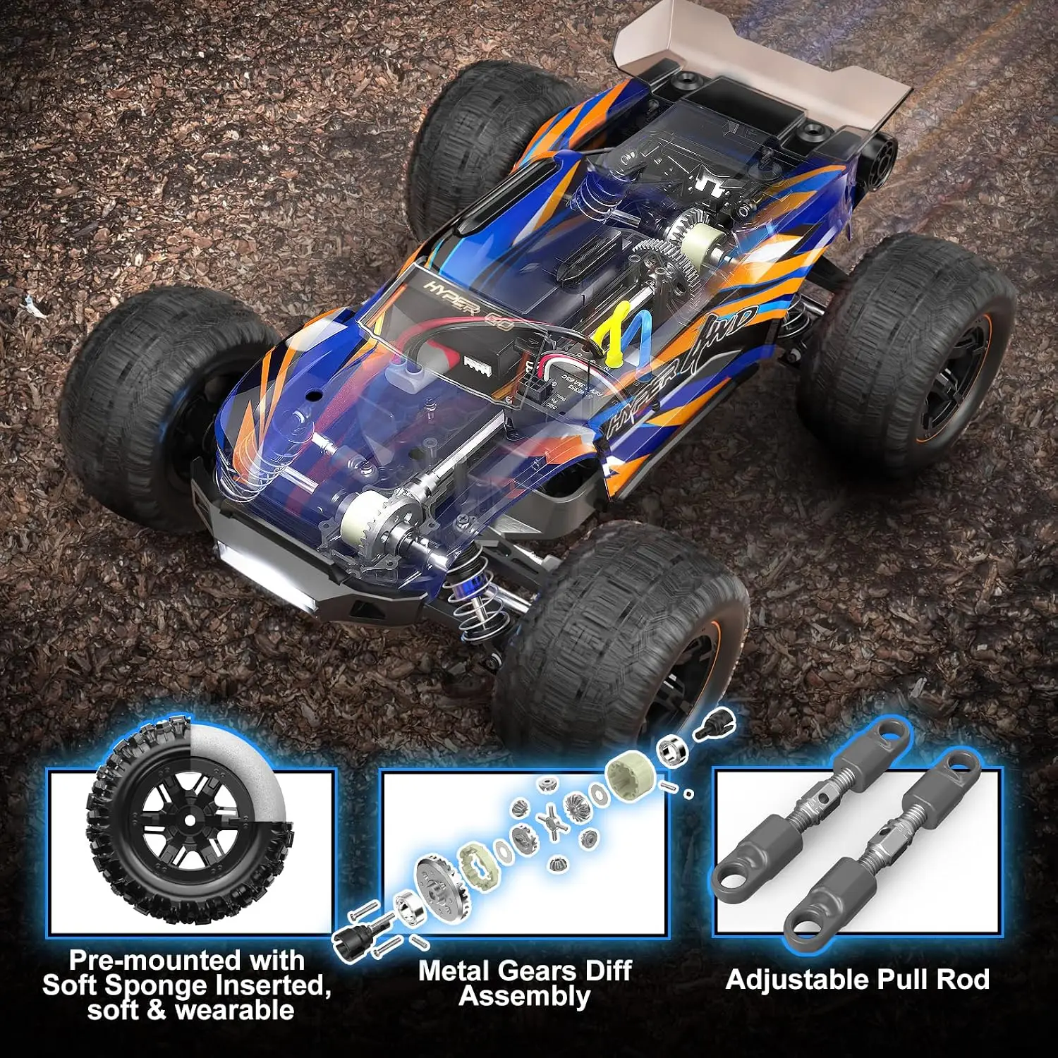1:16 Scale Ready-to-Run High Speed Remote Control Monster Truck, 4WD Off Road RC Car, All Terrain RTR RC Truck with Jumping Function and 2 LiPo Batteries for Boys and Adults