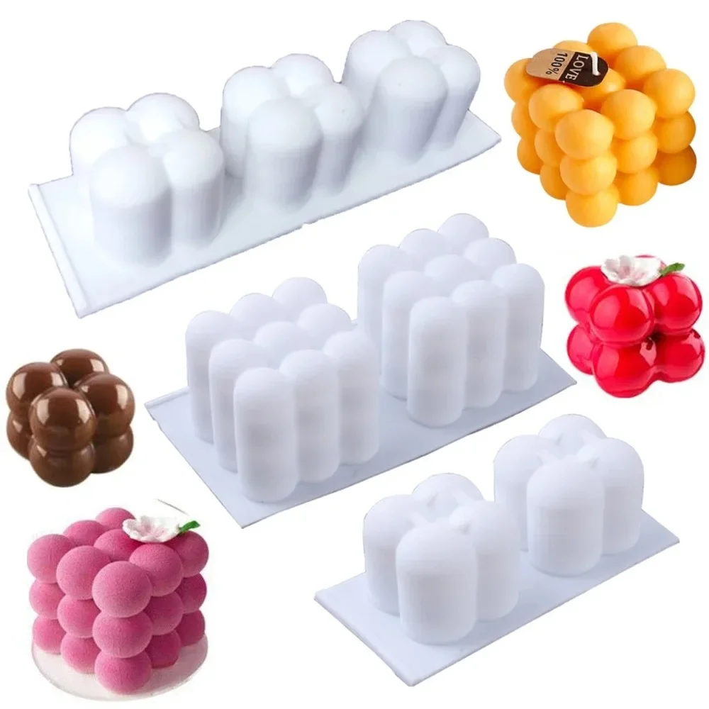 Multi Style Bubble Cube Candle Silicone Mold DIY 3D Pinecone Heart Mould Aromatherapy Gypsum Flower Resin Making Tool Home Decor