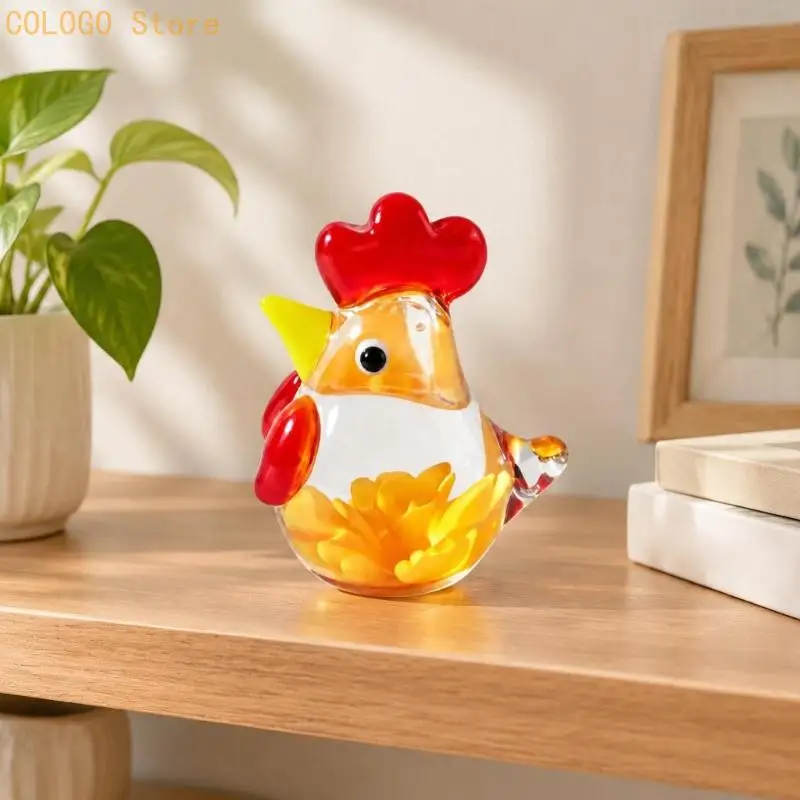 Colorful Glass Chicken Figurine with a Shaped Form, Ready-to-Place Display Piece for Shelves and Desks Without Installation D0LD