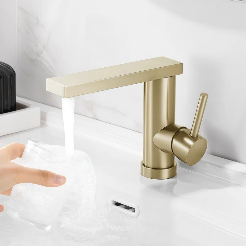 Water Column 304 Stainless Steel Bathroom Hot and Cold Water Faucet for Washbasin, Household Bathroom Rotatable Single Hole