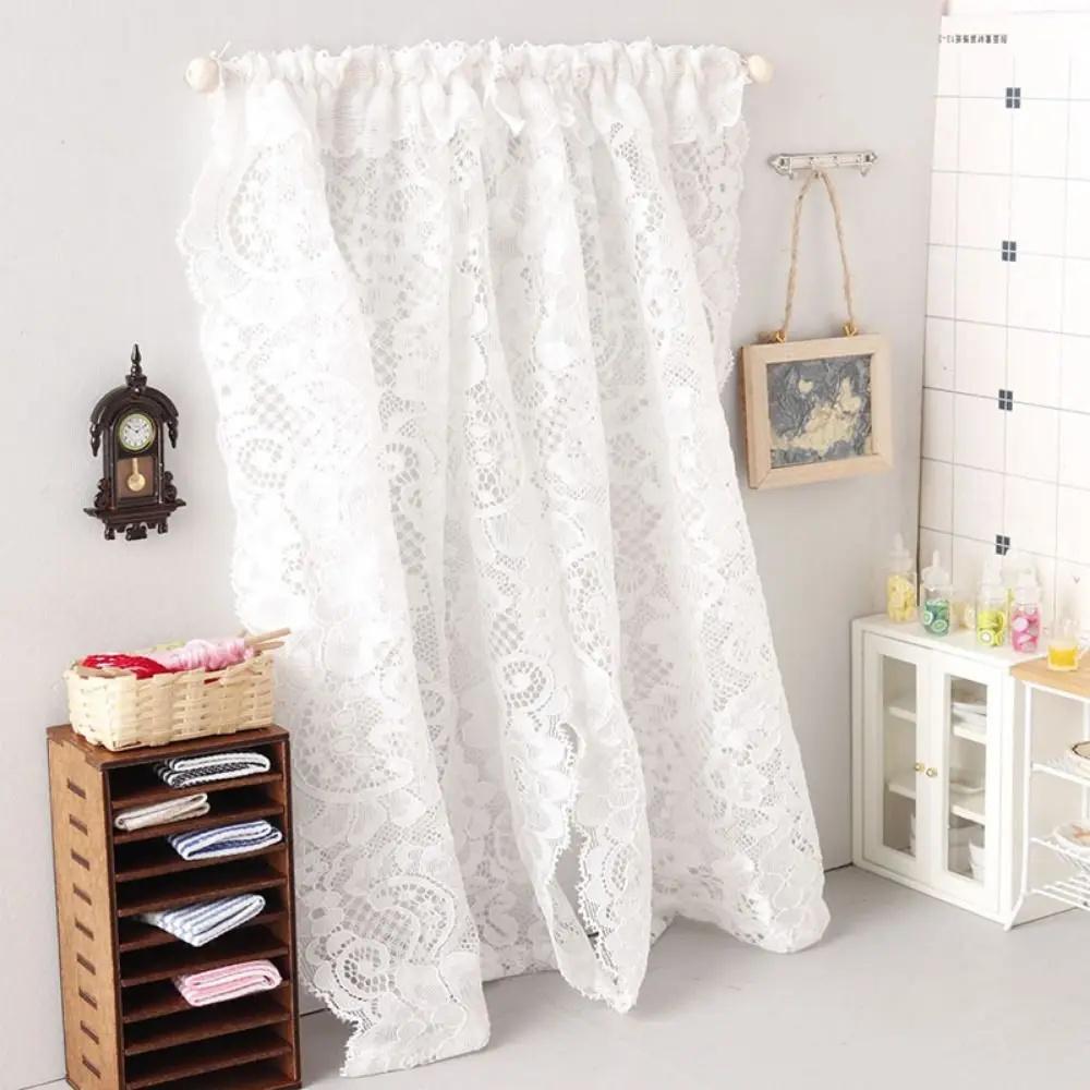 1/12 Dollhouse Sweet Floral Curtains Model 3 Styles Lace Mesh Simulation Floral Curtains White Dolls House Living Scene Decor